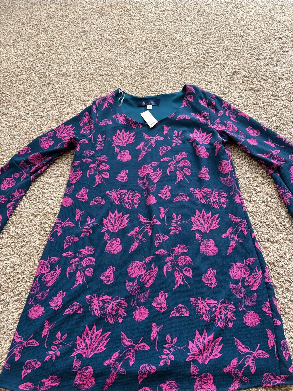 Francesca's Teal Dress with Bright Pink Floral Print